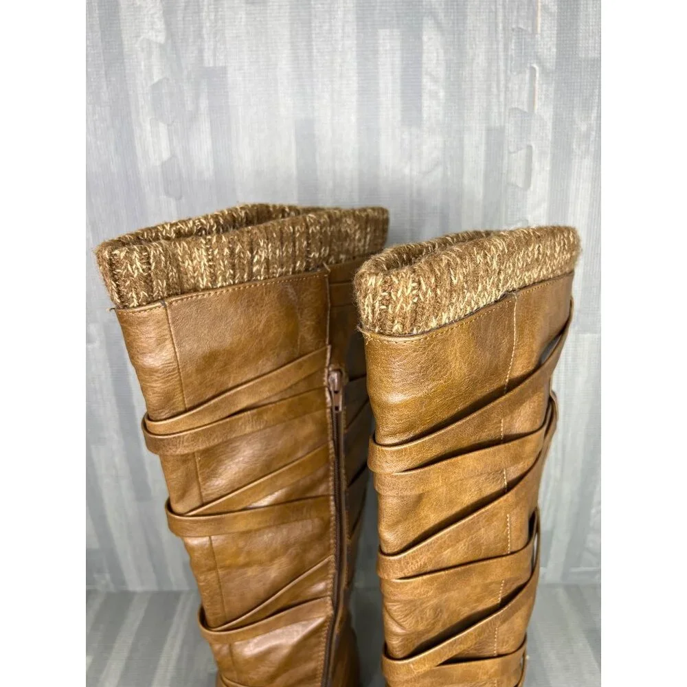 Shoedazzle Orla Brown Knee-High Boots Brown Knitted Cuff Women’s Size 8